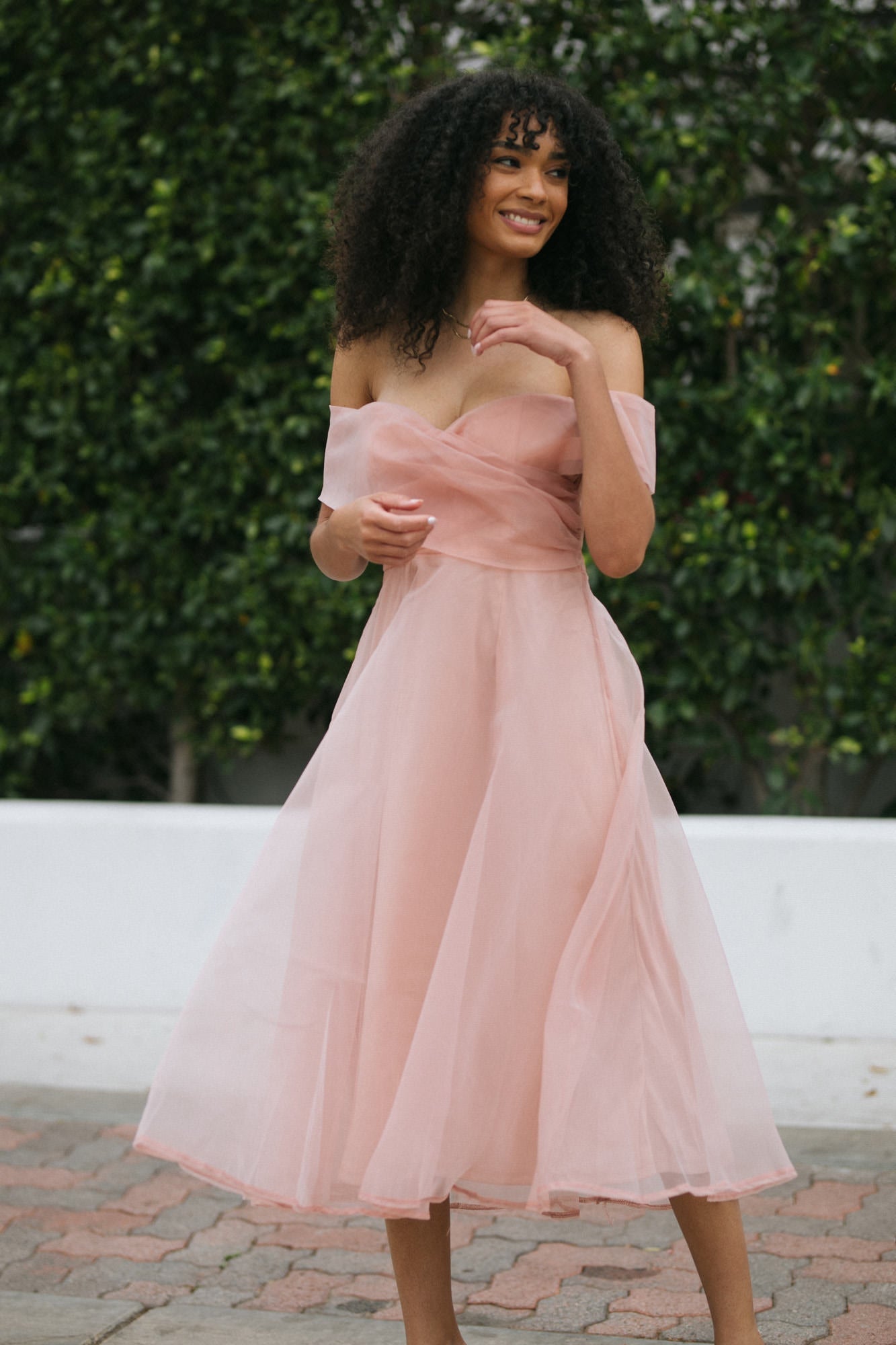 pink off shoulder dress